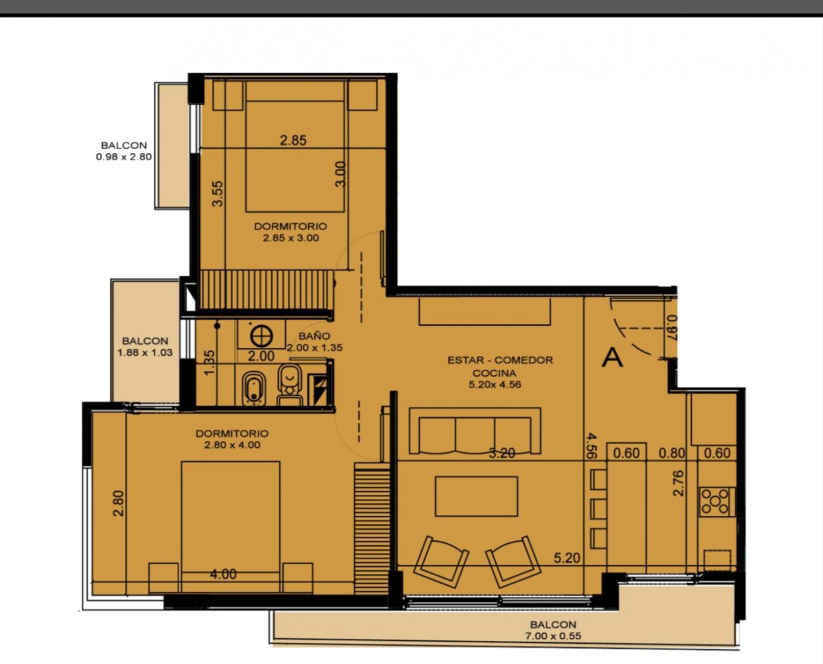 Departamento en torre en Cañitas 2 ambientes posible 3 ambientes